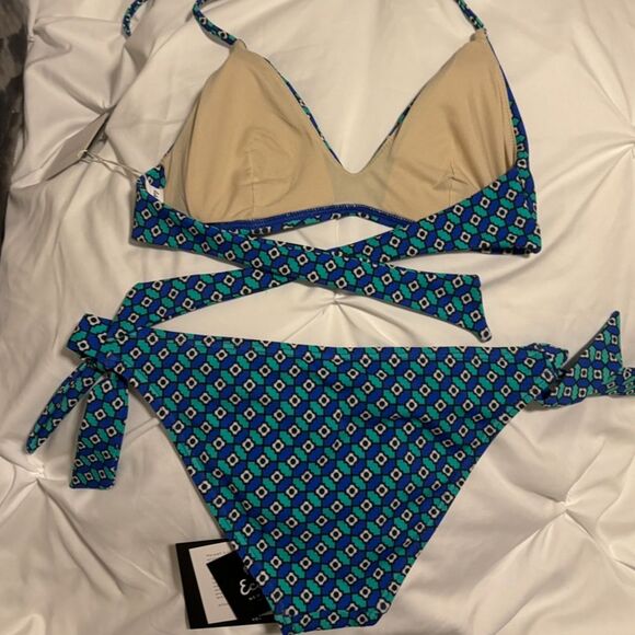 Echo Bikini Set S/XS Triangle String Sz Small Top XS Bottoms Blue Green NWT NEW - Picture 5 of 5